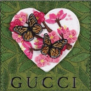 Gucci Heart Patch with Pink Flowers and Butterflies